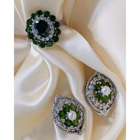 Elegant 925 Silver Chrome Diopside Ring - Size 6.75 - Picture 5 of 6